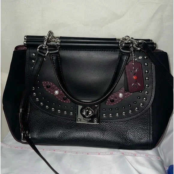 Coach Drifter Grace Pebbled & Suede Leather Studded Framed Satchel NWOT HTF RARE - Picture 2 of 16